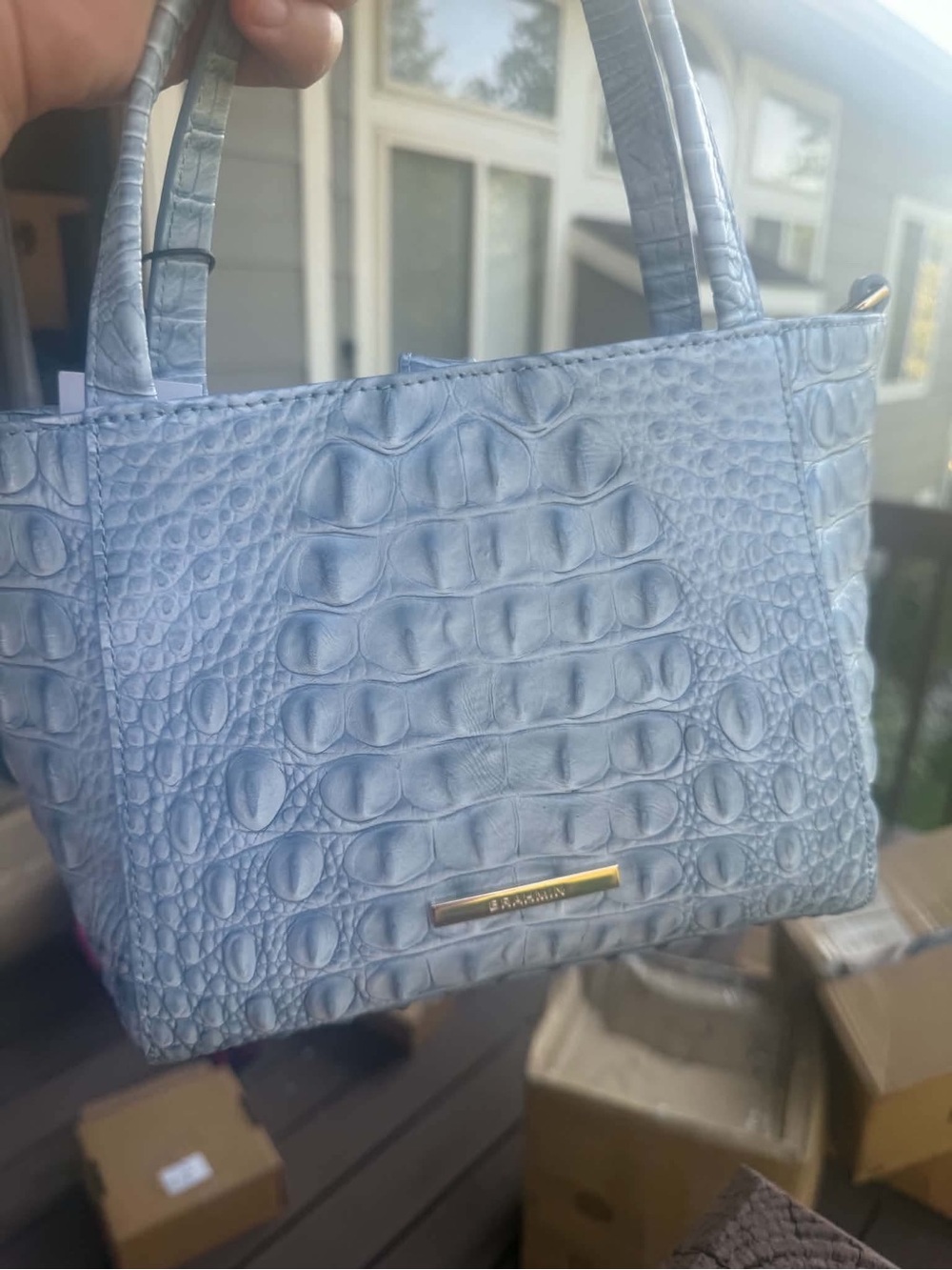 Brahmin Croc-Embossed Small Tote in Light Blue